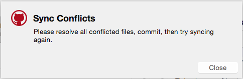 Sync conflict in the GitHub client